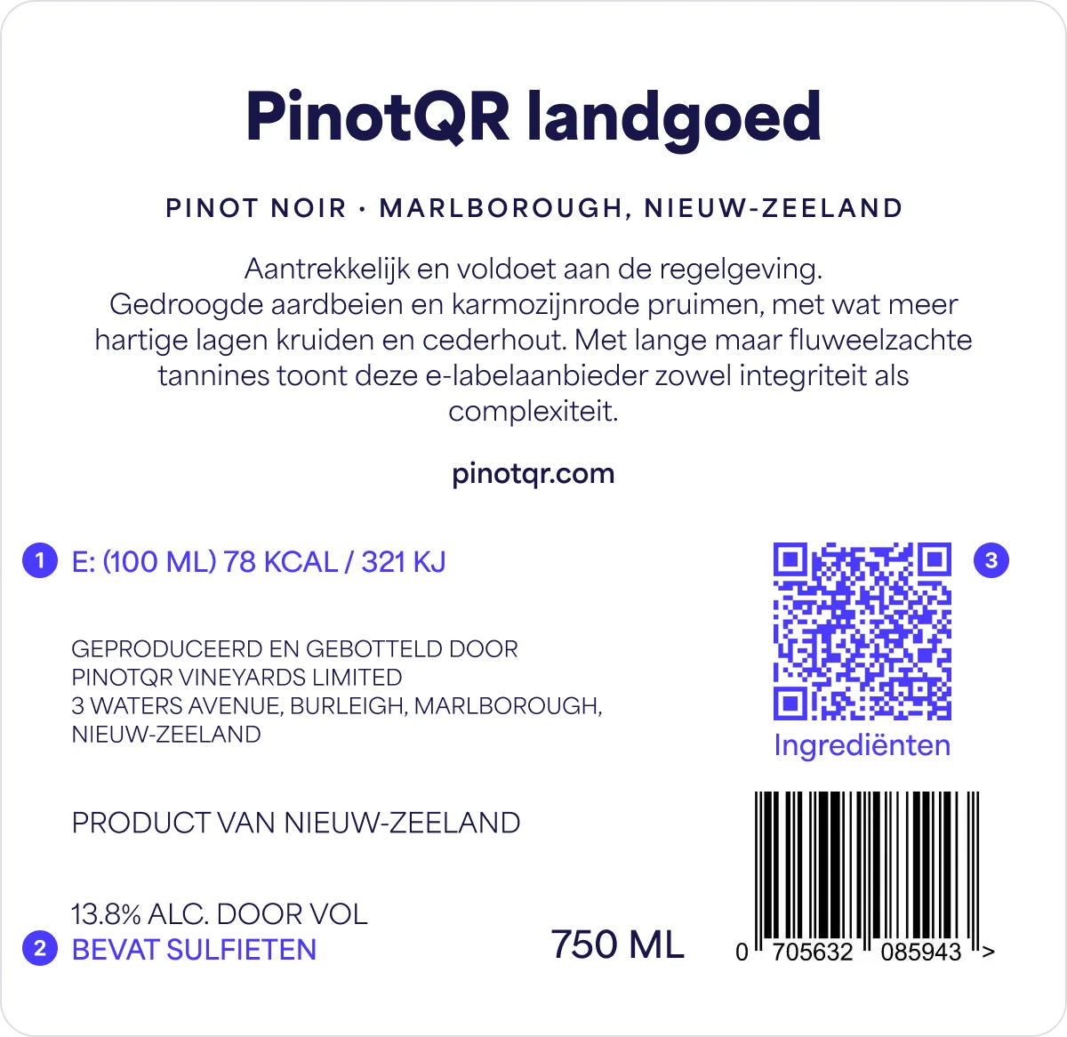 Een voorbeeld van een wijnflesetiket dat voldoet aan de nieuwe EU-regels voor het etiketteren van wijn