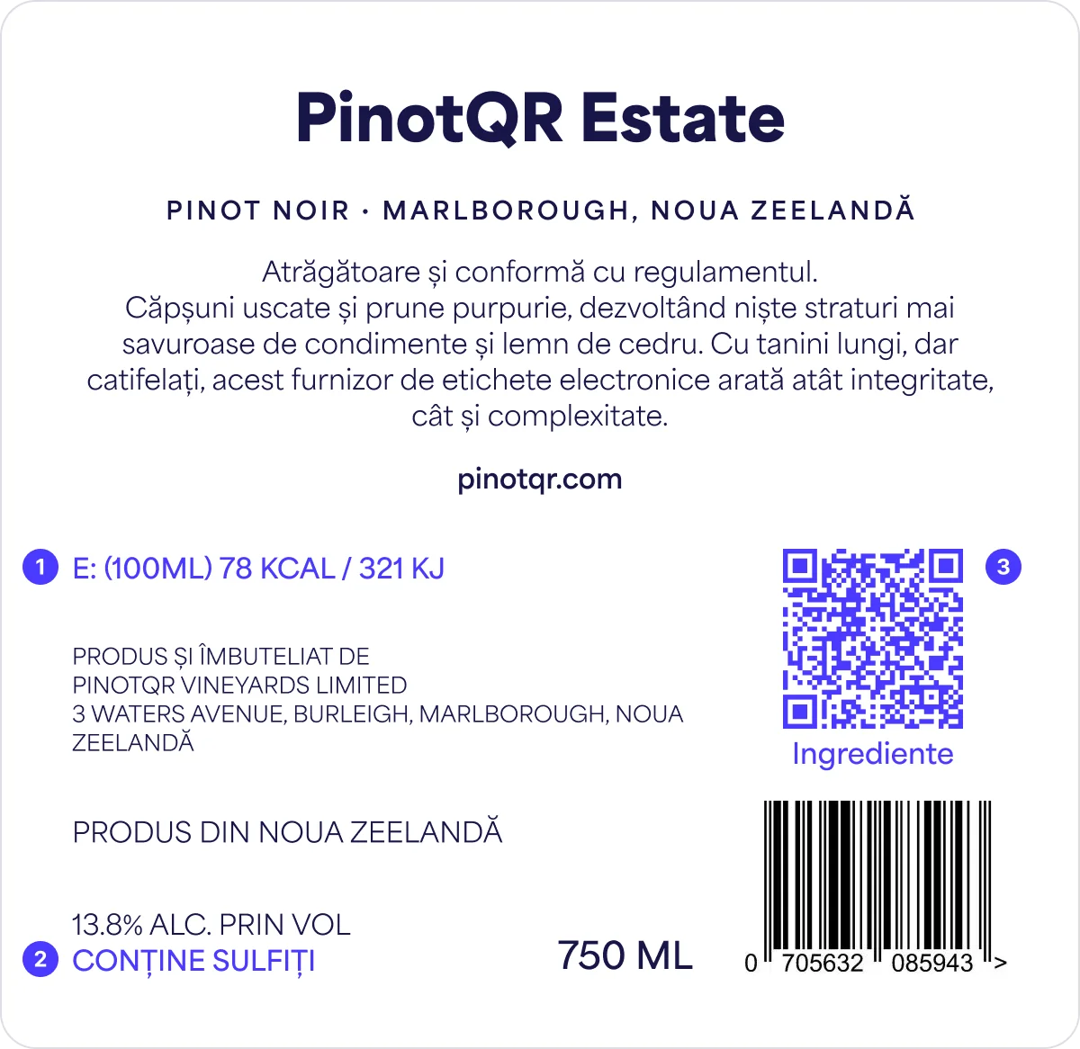 Un exemplu de etichetă de sticlă de vin care respectă noile reglementări UE privind etichetarea vinului