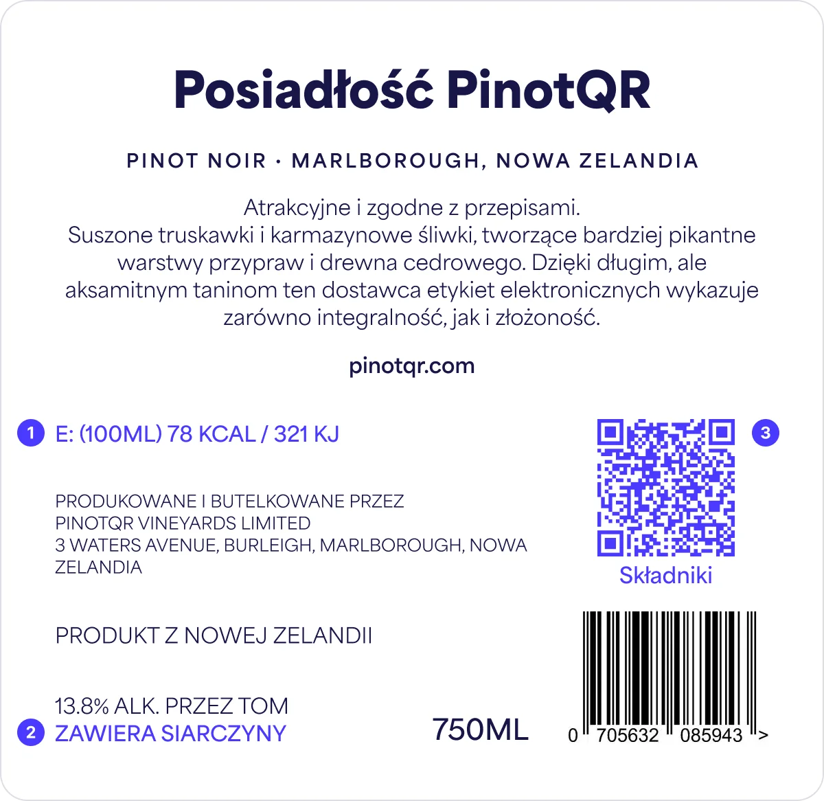 Przykładowa etykieta butelki wina spełniająca nowe unijne przepisy o etykietowaniu win