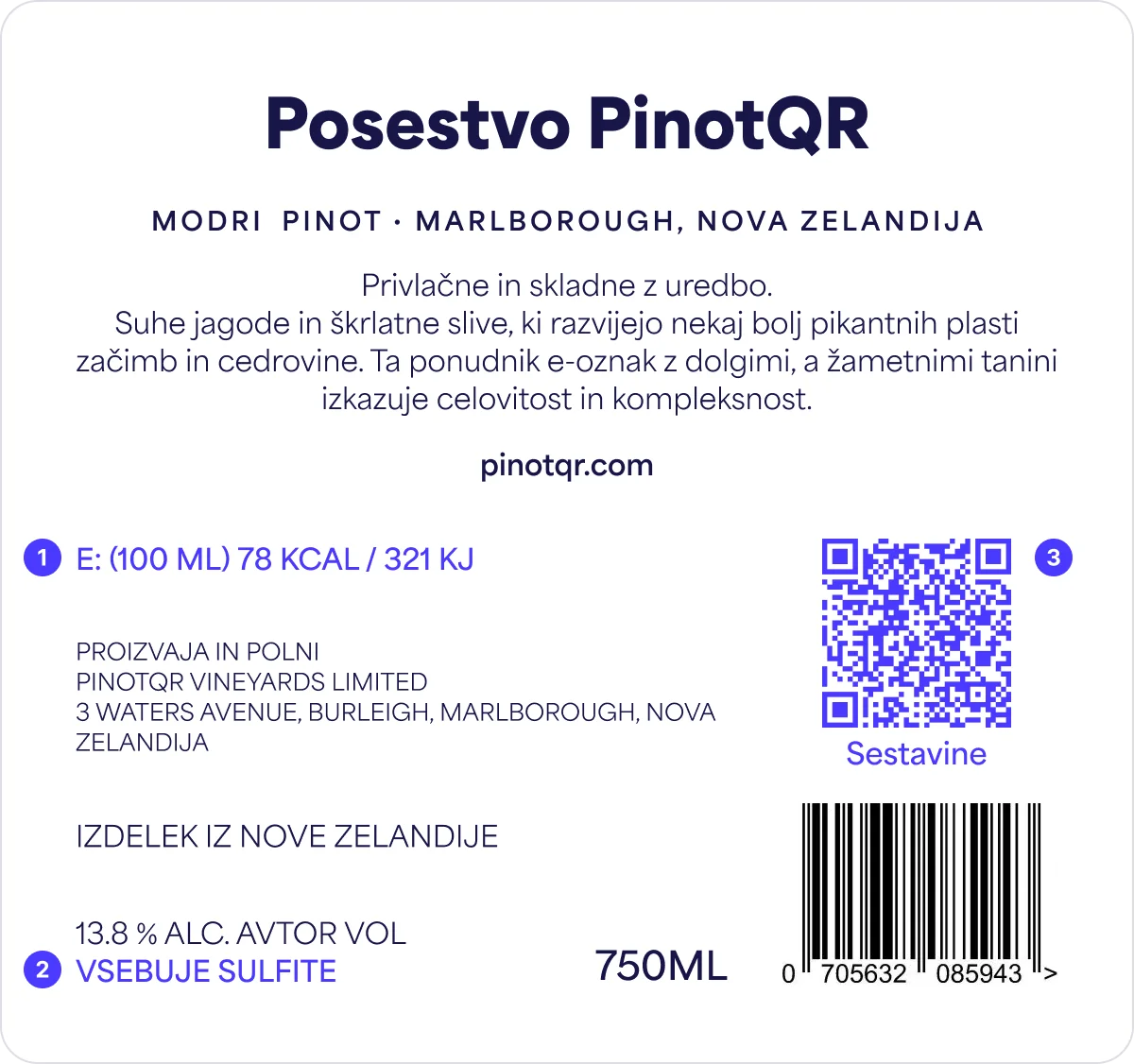 Primer etikete steklenice vina, ki izpolnjuje nove predpise EU o označevanju vina