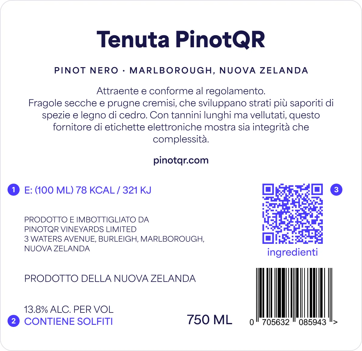 Esempio di etichetta di bottiglia di vino conforme alla nuova normativa UE sull'etichettatura del vino