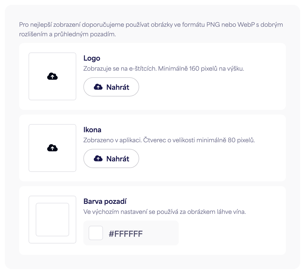 Sekce Branding v panelu Nastavení značky