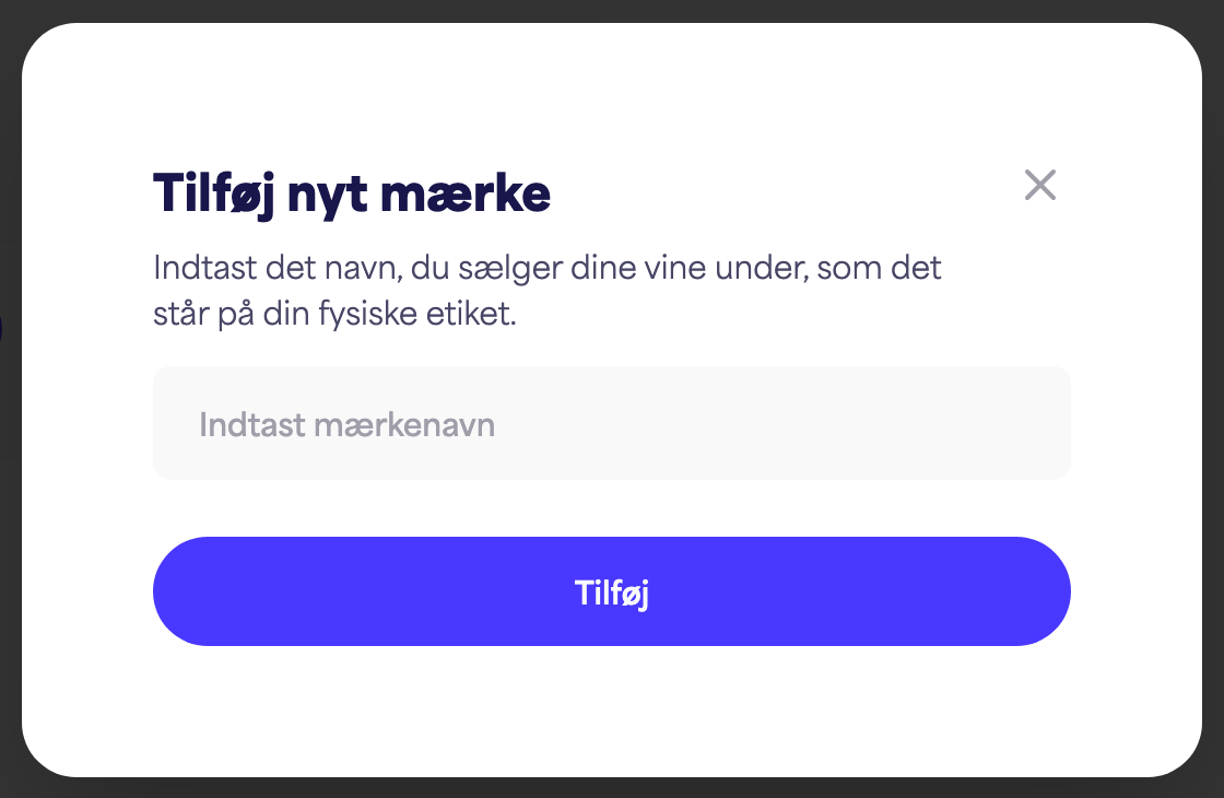 Dialogboksen "Tilføj nyt mærke" med feltet for mærkenavn og knappen "Tilføj"