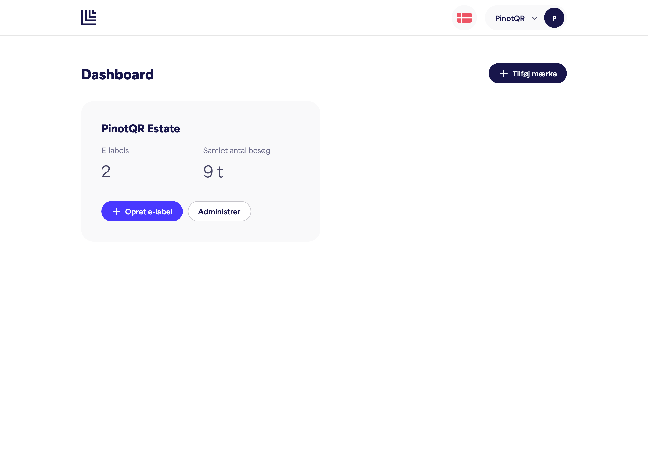 Dashboardet viser et nyoprettet mærkekort