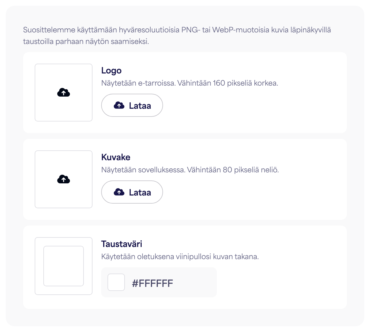 Tuotemerkin Asetukset-paneelin Brändäys-osio