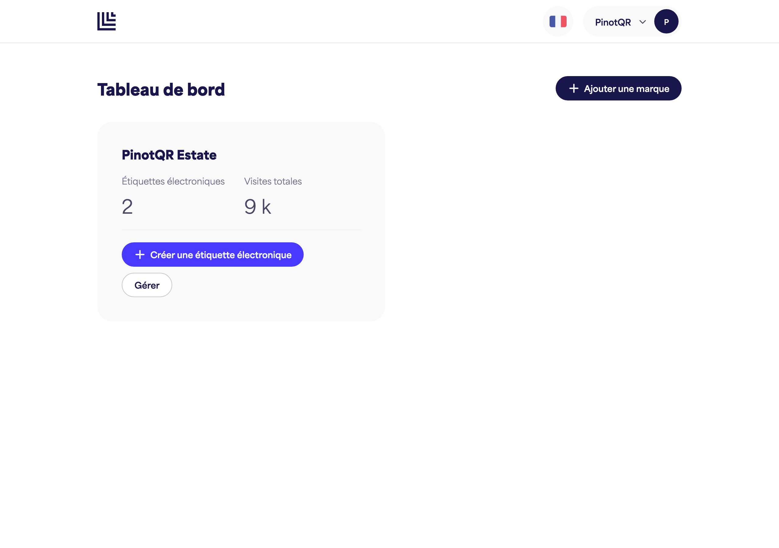 Le tableau de bord affichant une carte de marque nouvellement créée