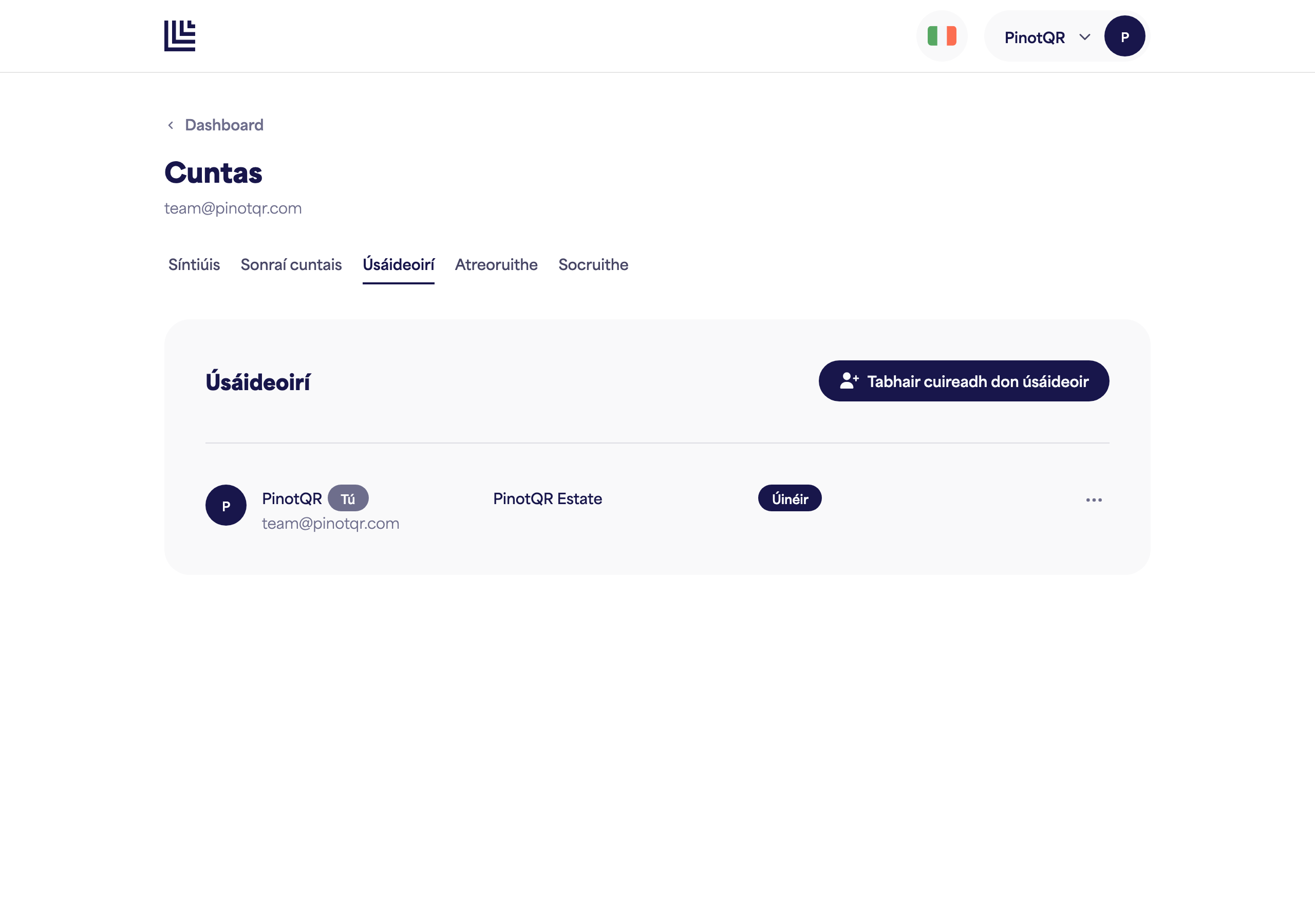 An leathanach Úsáideoirí & rochtain ag liostú comhoibritheoirí lena rochtain de réir branda