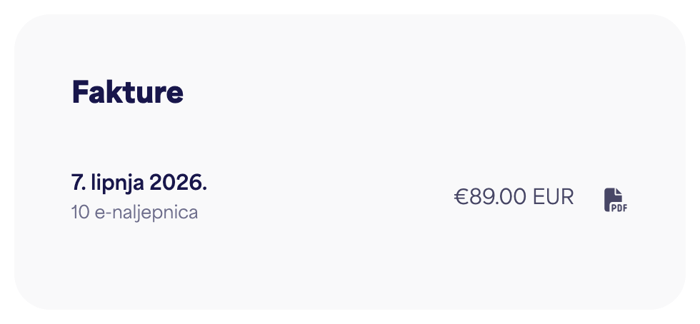 Popis faktura s gumbima za preuzimanje