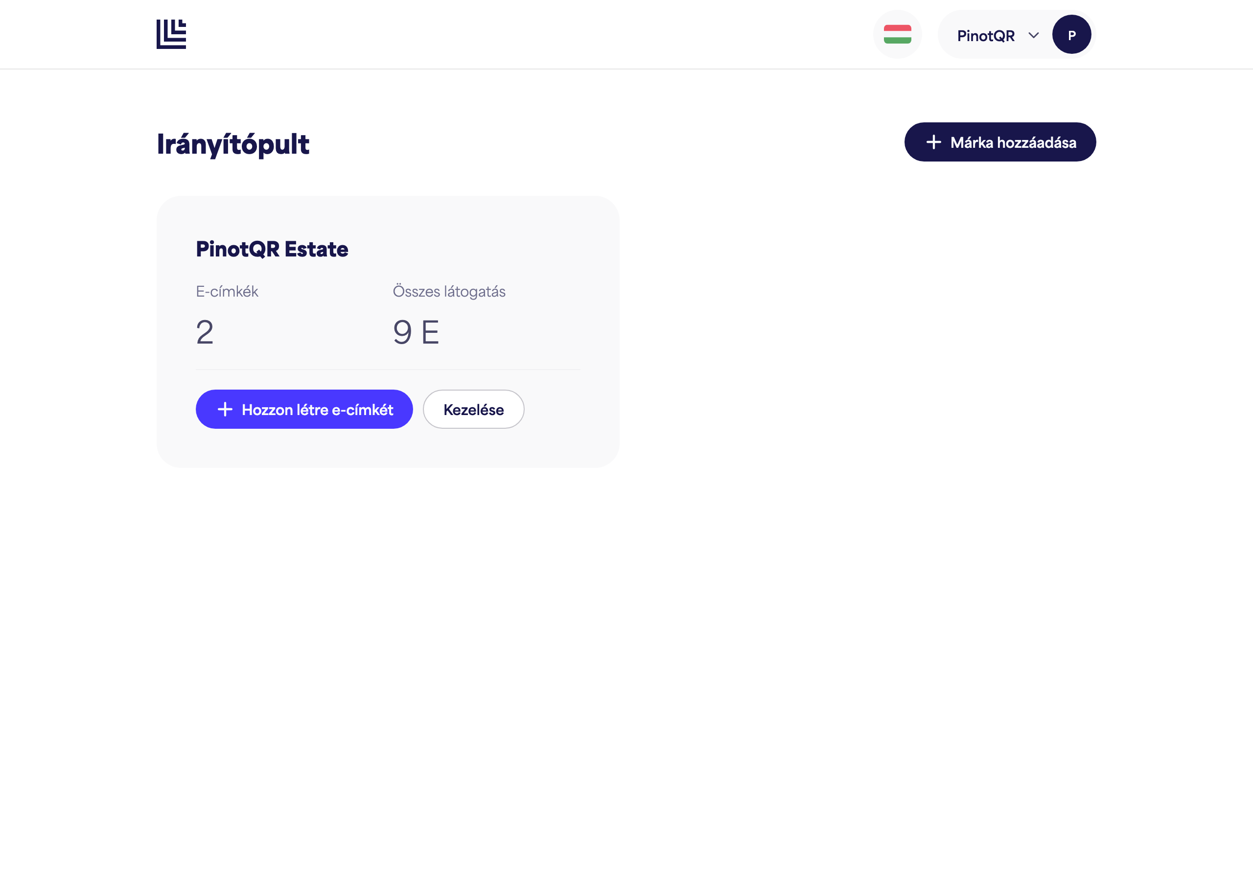 Az irányítópult egy újonnan létrehozott márkakártyát mutat
