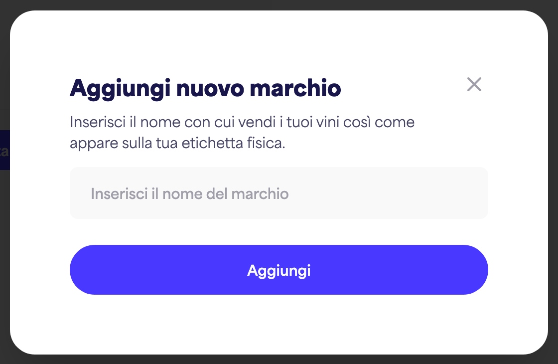 La finestra di dialogo "Aggiungi nuova marca" con il campo per il nome della marca e il pulsante "Aggiungi"