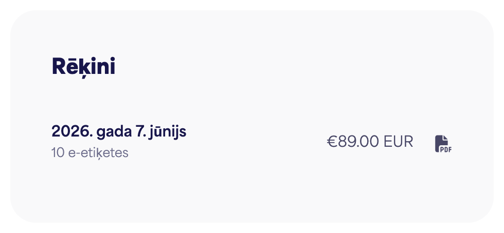 Rēķinu saraksts ar lejupielādes pogām