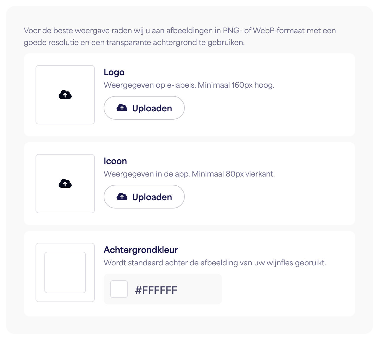 Het gedeelte Branding in het instellingenpaneel van het merk