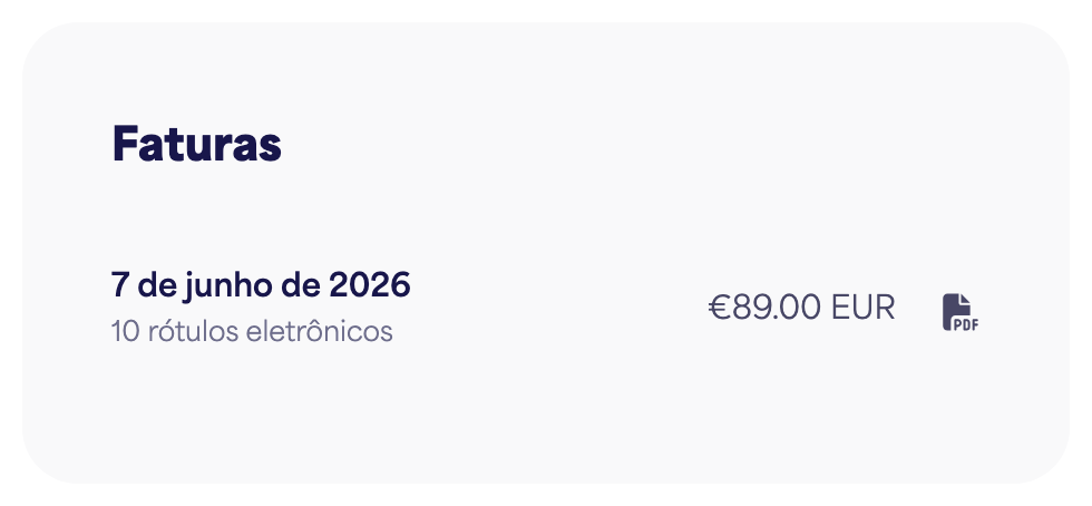 A lista de Faturas com botões de download