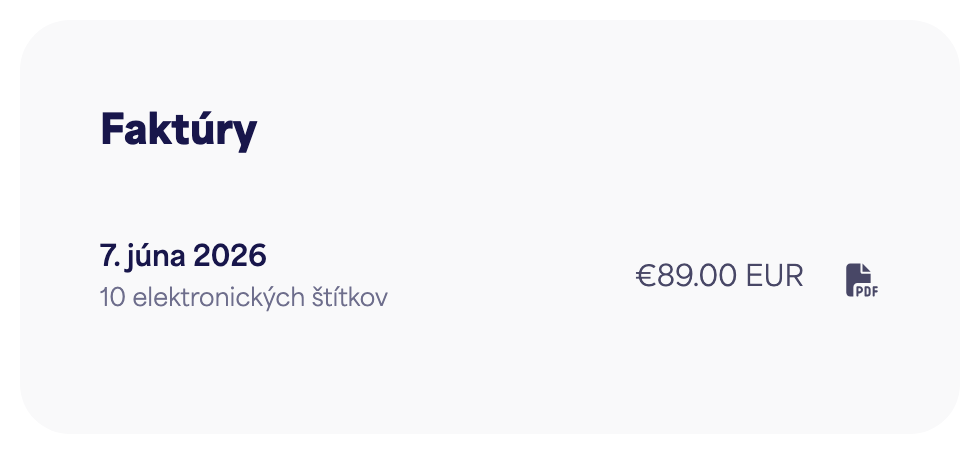 Zoznam faktúr s tlačidlami na stiahnutie